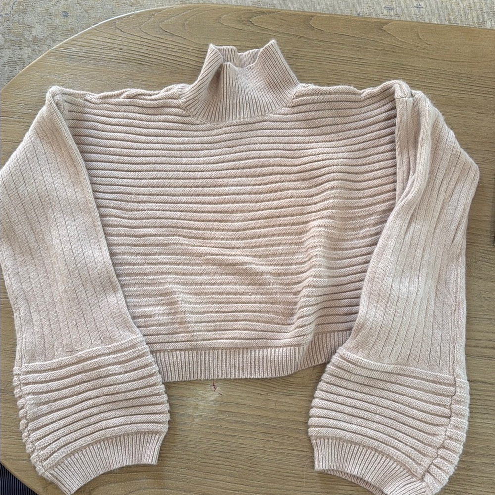 SHEIN Cream Ribbed Knit Sweatshirt